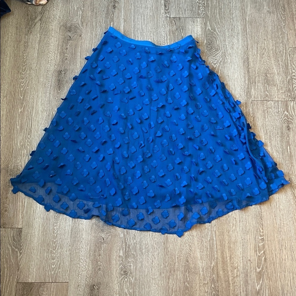 Anthropologie Maeve Blue Floral flower appique Midi Skirt size 10 - Picture 7 of 7